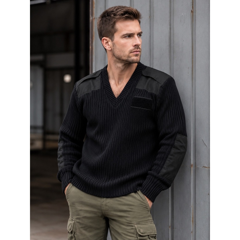 Jack Young Assoc Navy V-Neck Pullover Wool utlity Sweater Black XL USA Made